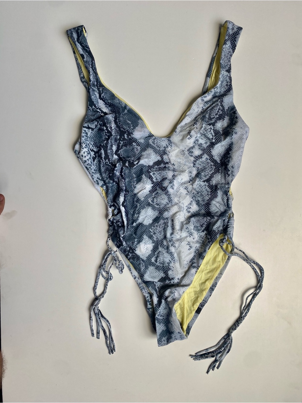 Dolce Vita Blue Snake-Print One-Piece Swimsuit with Yellow Lining XS